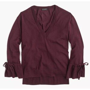 New J.Crew Womens Merino Wool Burgundy V-Neck Sweater Drawstring Sleeve Size: S